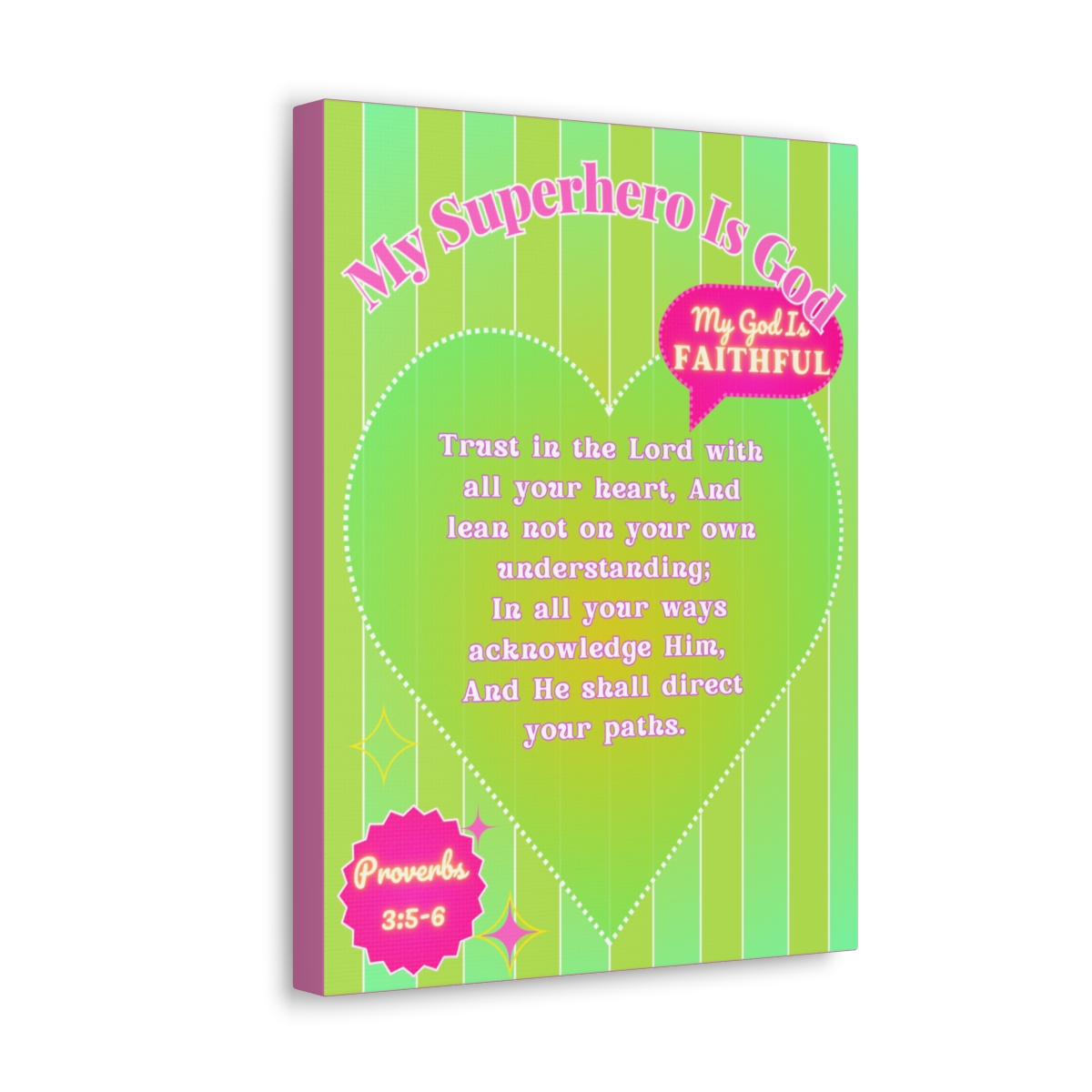 My Superhero Is God, Proverbs 3:5-6 Wall Art Canvas (For Girls) - Image 2