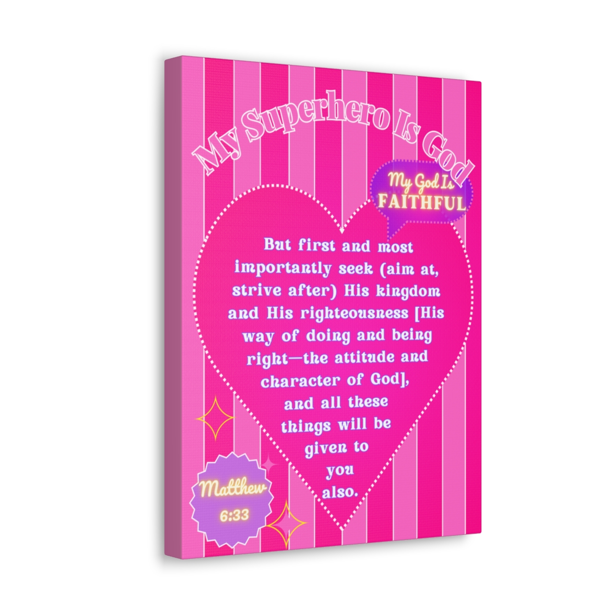 My Superhero Is God, Matthew 6:33, Wall Art Canvas (For Girls) - Image 2