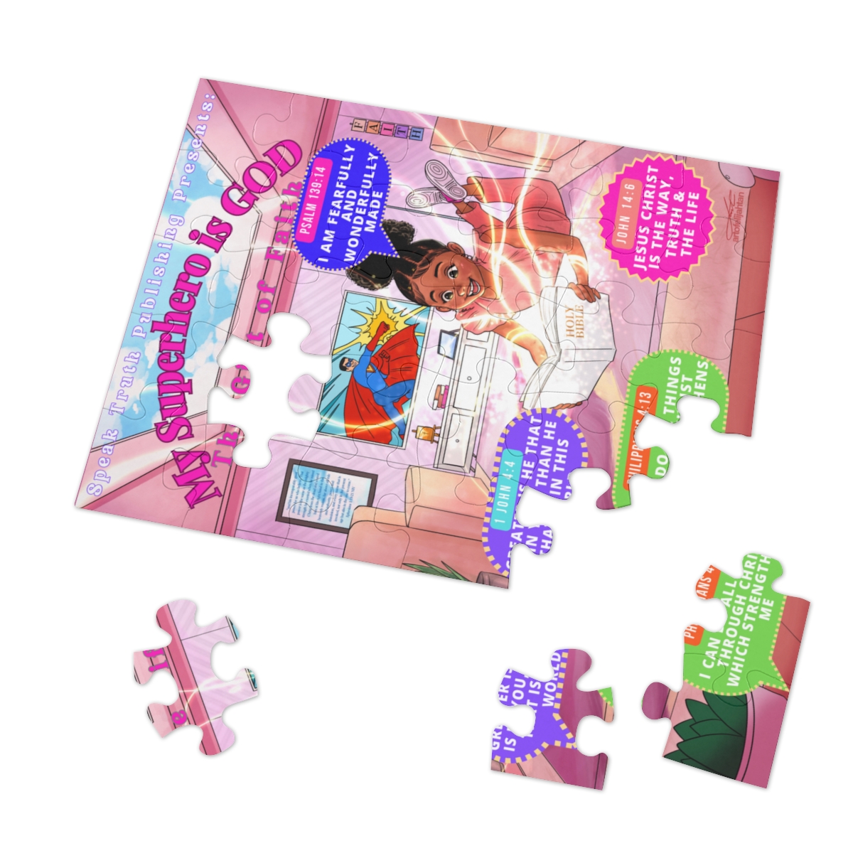 Speak Truth Publishing Presents: My Superhero is God, The Gift of Faith Jigsaw Puzzle (30 or 110 Piece) - Image 3