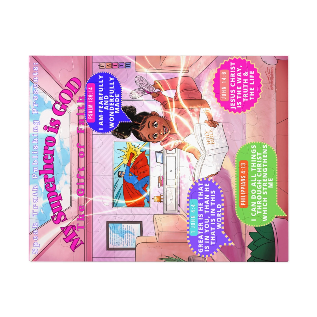 Speak Truth Publishing Presents: My Superhero is God, The Gift of Faith Jigsaw Puzzle (30 or 110 Piece) - Image 2